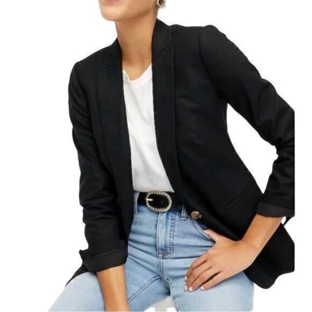 J. Crew linen-blend one-button blazer in black AL755 size 4 - Picture 2 of 6